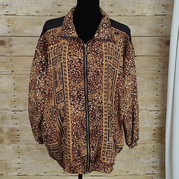 Vintage Silk Animal Print Windbreaker Jacket - Picture 1 of 9